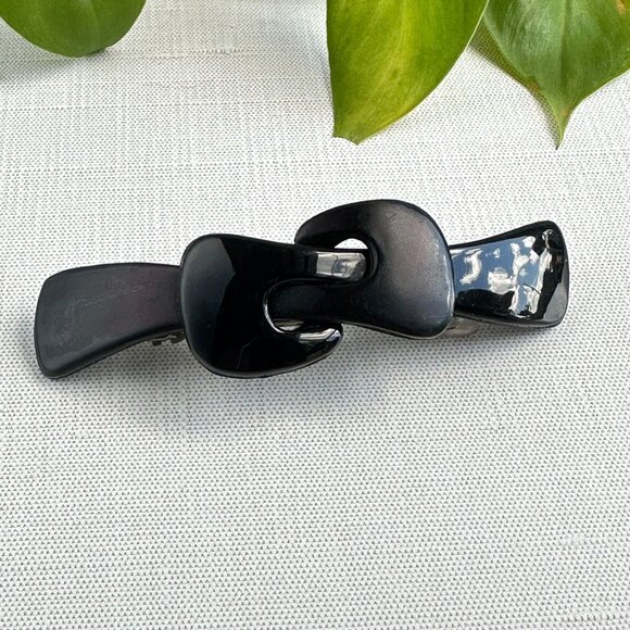 Vintage 1980s Black Plastic Hair Barrette with Chunky Bow Design Design Large - Picture 10 of 11